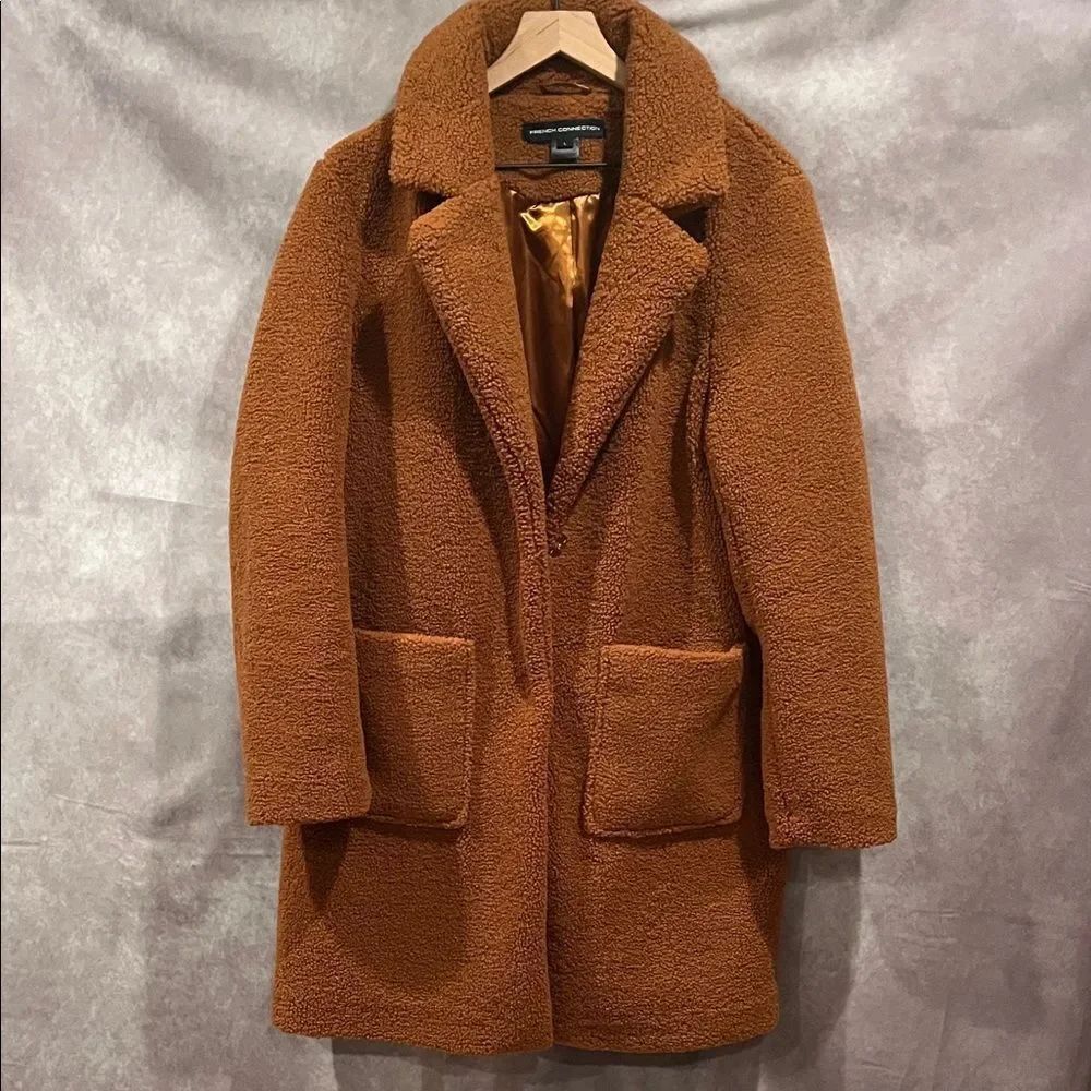 French Connection Camel Color Faux Shearling Teddy Coat size large